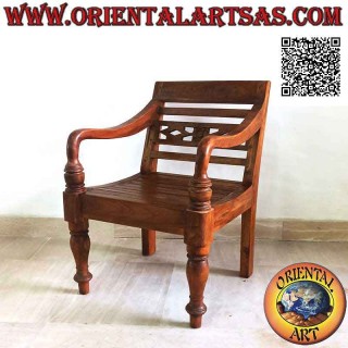 Poltrona baby in stile raffles con fondo di fasce in legno, in legno di teak