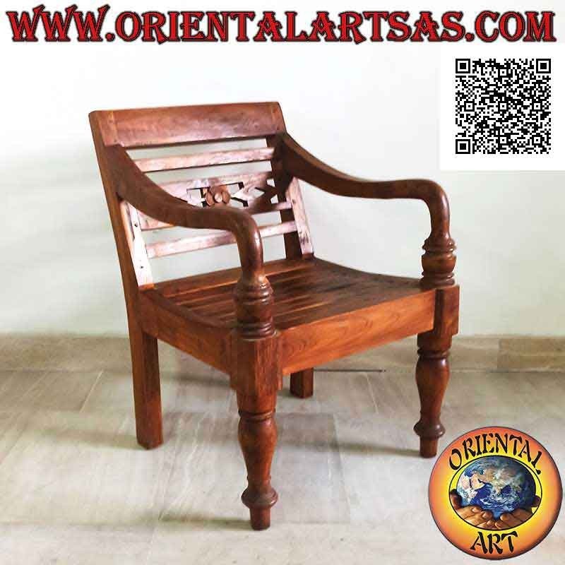 Poltrona baby in stile raffles con fondo di fasce in legno, in legno di teak