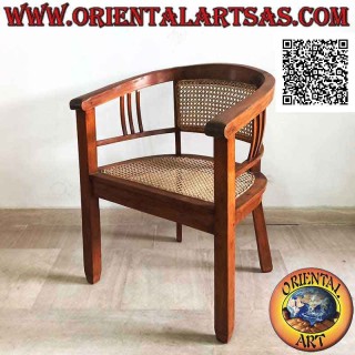 Round armchair in teak wood with seat and back in Vienna straw (triple strap)