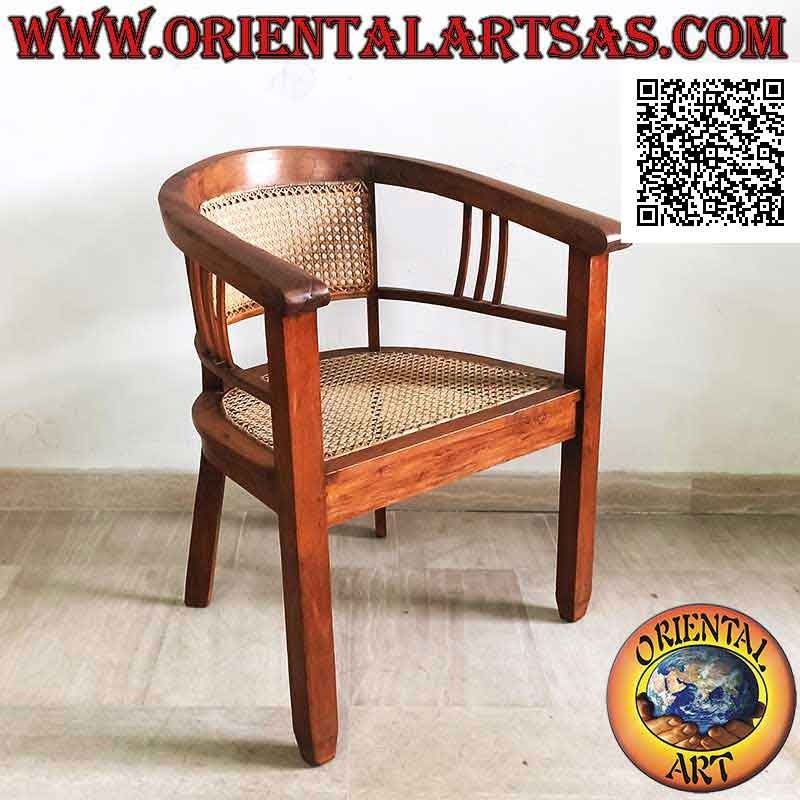 Poltrona tondeggiante in legno di teak con seduta e schienale in paglia di vienna (tripla fascetta)
