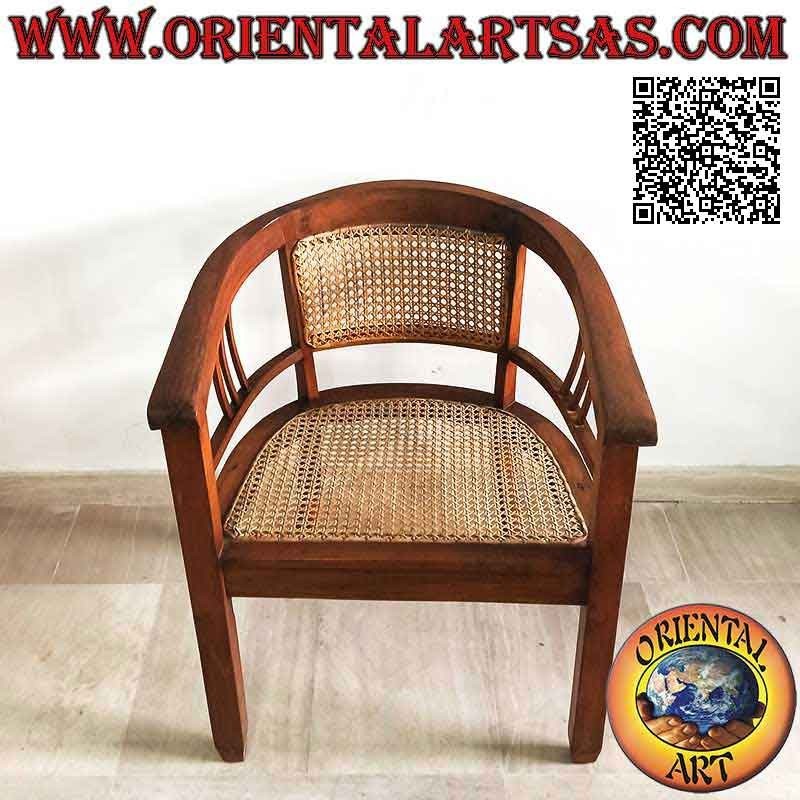 Round armchair in teak wood with seat and back in Vienna straw (triple strap)