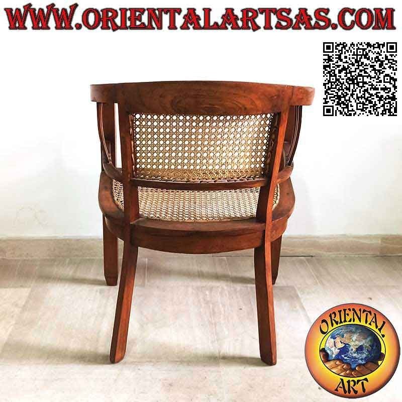 Fauteuil rond en bois de teck avec assise et dossier en paille de Vienne (triple sangle)