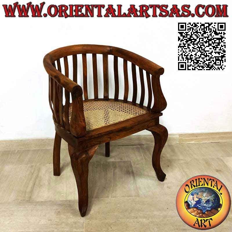 Modern "round" armchair in teak wood and Vienna straw seat