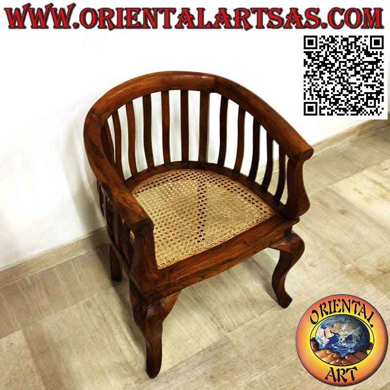 Modern "round" armchair in teak wood and Vienna straw seat