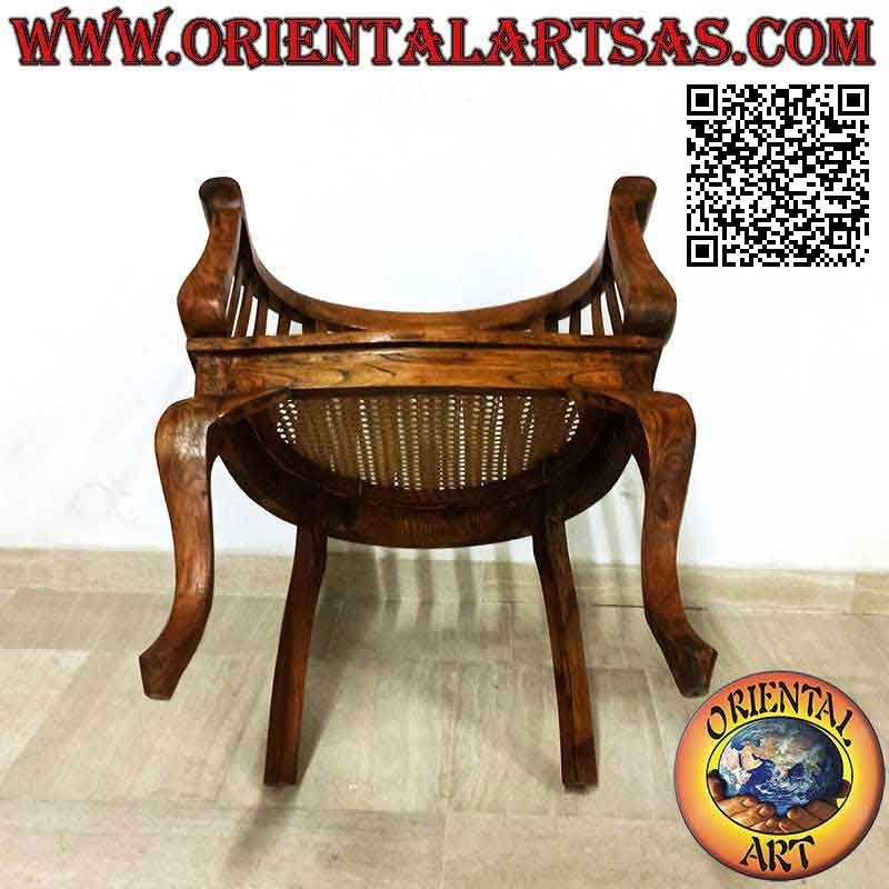 Modern "round" armchair in teak wood and Vienna straw seat