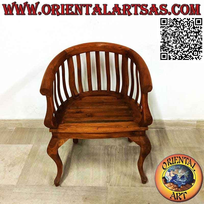 Modern "round" armchair with teak wood band seat