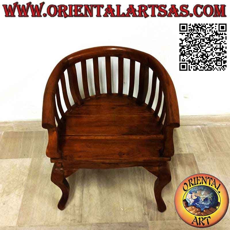 Modern "round" baby armchair with full seat in teak wood