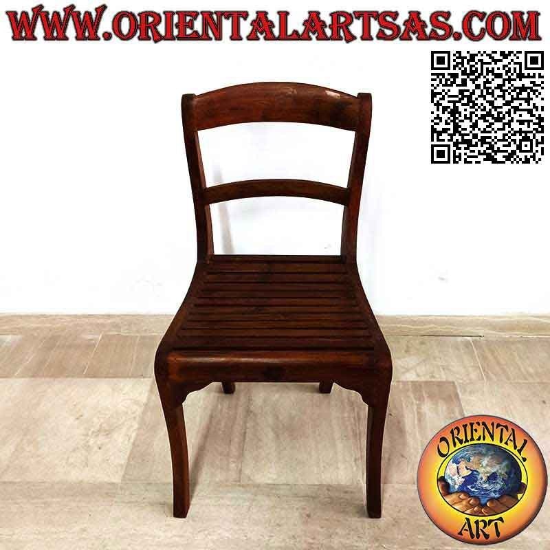 Chaise courbée avec dossier anatomique et fond à lattes, en bois de teck
