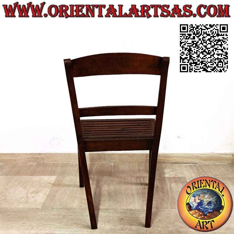 Curved chair with anatomic backrest and slatted bottom, in teak wood