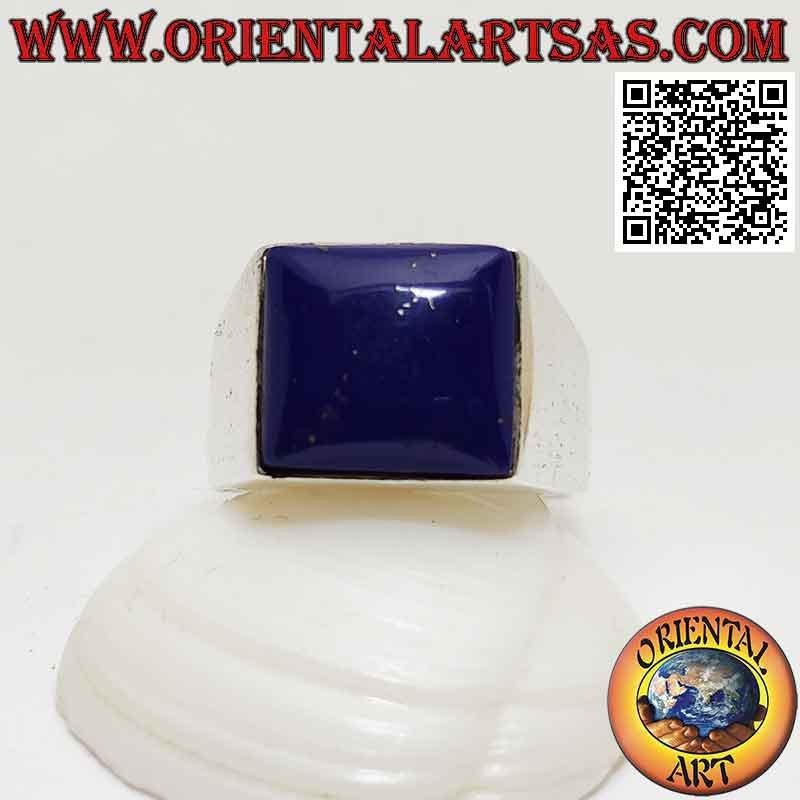 Silver ring with square cabochon sodalite on smooth setting