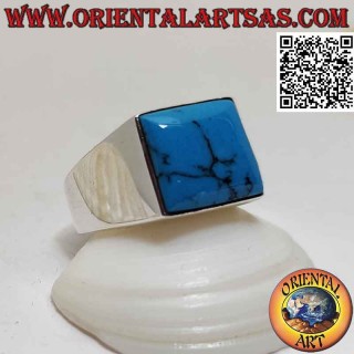 Anello in argento con turchese quadrato cabochon su montatura liscia