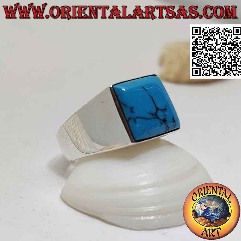 Anillo de plata con cabujón cuadrado turquesa en engaste liso