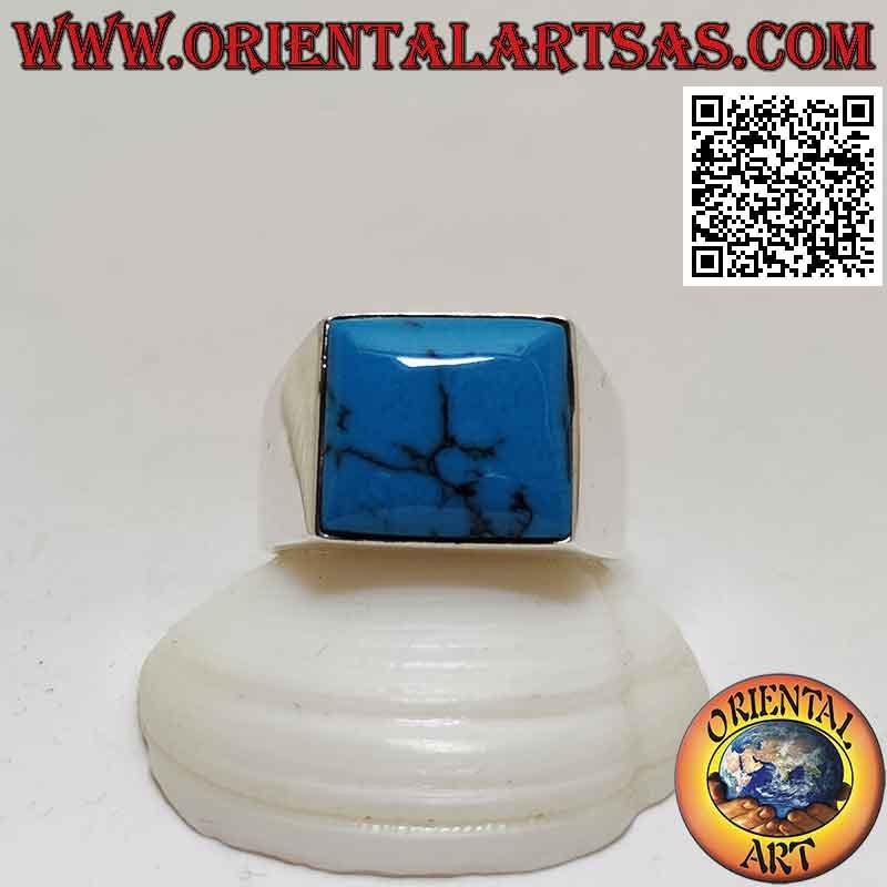 Anello in argento con turchese quadrato cabochon su montatura liscia