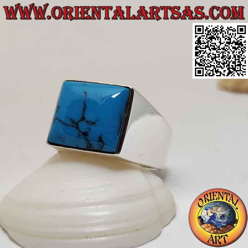 Anillo de plata con cabujón cuadrado turquesa en engaste liso