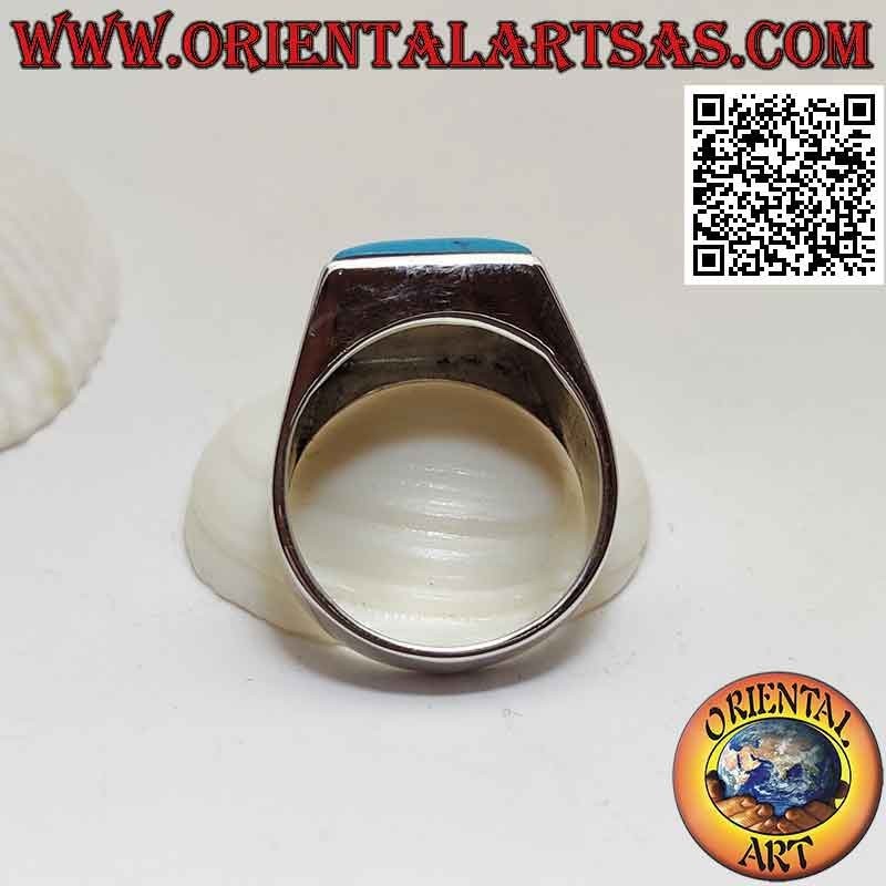 Silberring mit quadratischem Cabochon-Türkis auf glatter Fassung
