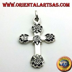 argent pendentif croix avec cinq roses
