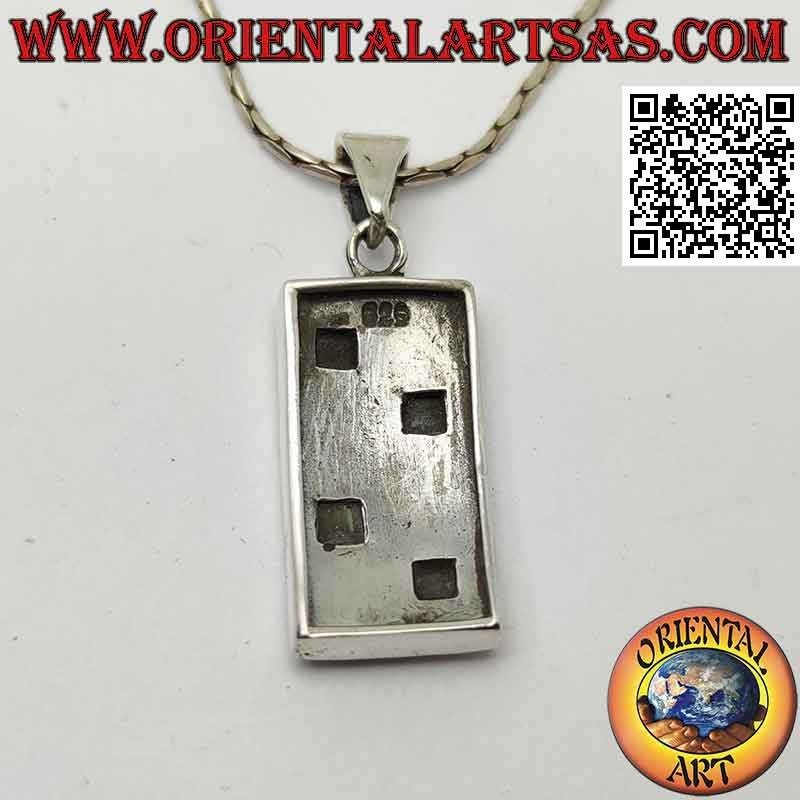 Colgante de plata rectangular liso con ocho cuadrados turquesas alternados