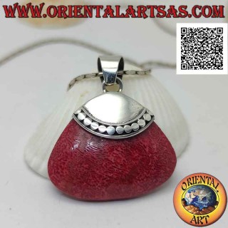 Silver pendant with red madrepora (coral) with rounded trapezoid and smooth hook with a row of studs