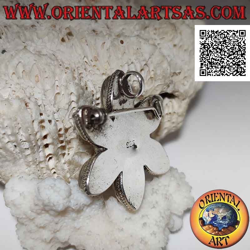 Silver brooch pendant, six-pointed star of teardrop moonstone and a central horizontal oval
