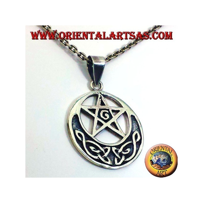 pendentif en argent, pentagramme avec G et noeud celtique