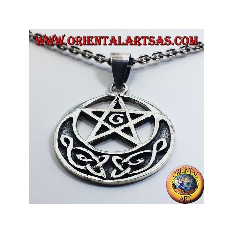 pendentif en argent, pentagramme avec G et noeud celtique
