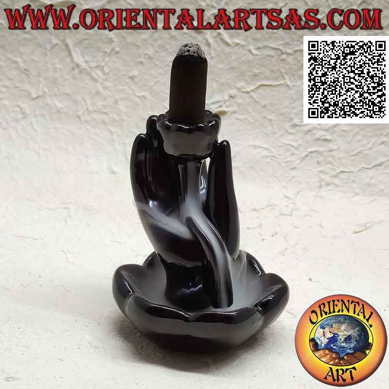 Quemador Incienso Cono Mano Buda Loto Cerámica Negra | Oriental Art