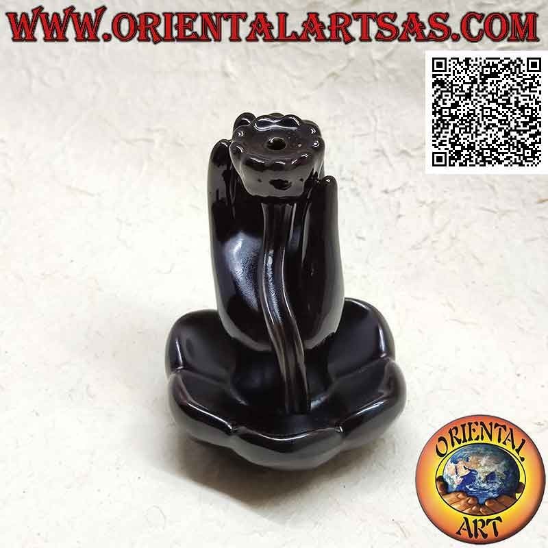 Brûle-Encens Cône Main Bouddha Lotus Céramique Noire | Oriental Art