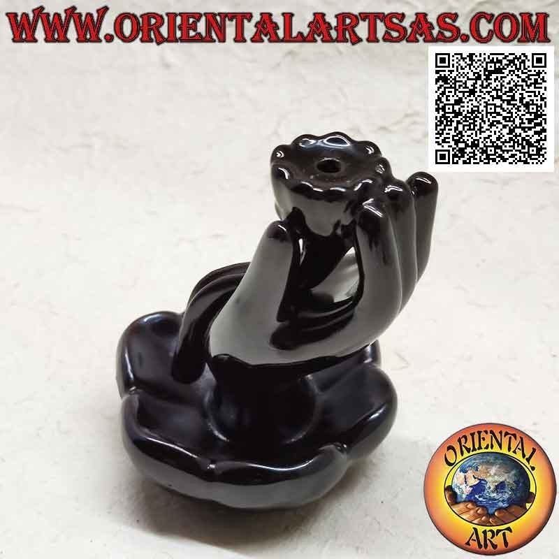 Quemador Incienso Cono Mano Buda Loto Cerámica Negra | Oriental Art