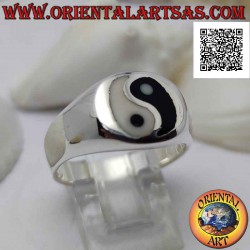 Smooth silver ring with yin...