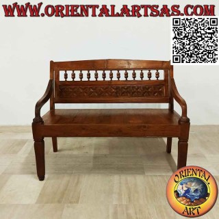 Panca antica con fiori intagliata a mano in legno di teak