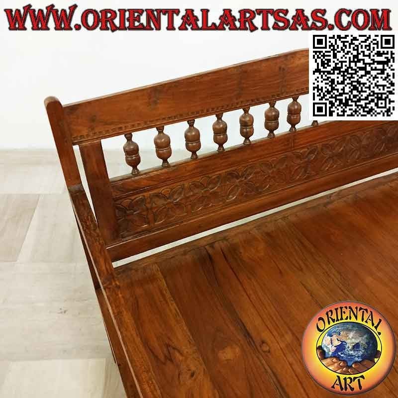 Banc ancien avec fleurs sculptées à la main en bois de teck