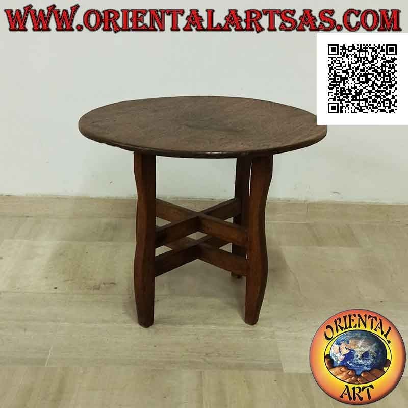 Tavolo tondo a quattro piedi (piano unico pezzo) in legno antico di teak (70 cm Ø)