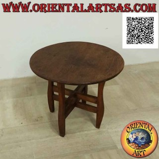 Round table with four legs (single piece top) in antique teak wood (70 cm Ø)