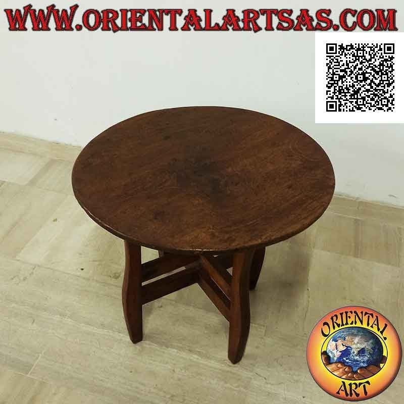 Tavolo tondo a quattro piedi (piano unico pezzo) in legno antico di teak (70 cm Ø)