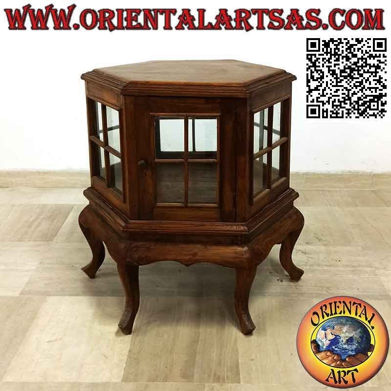 Vetrinetta esagonale (stile bar) in legno di teak