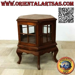 Vetrinetta esagonale (stile bar) in legno di teak