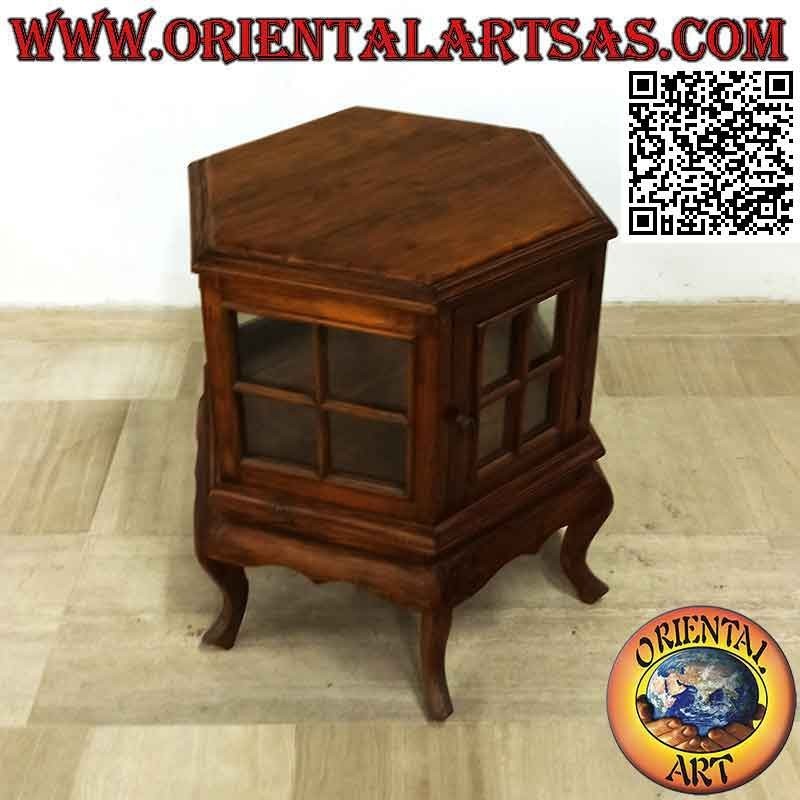 Hexagonal display cabinet (bar style) in teak wood