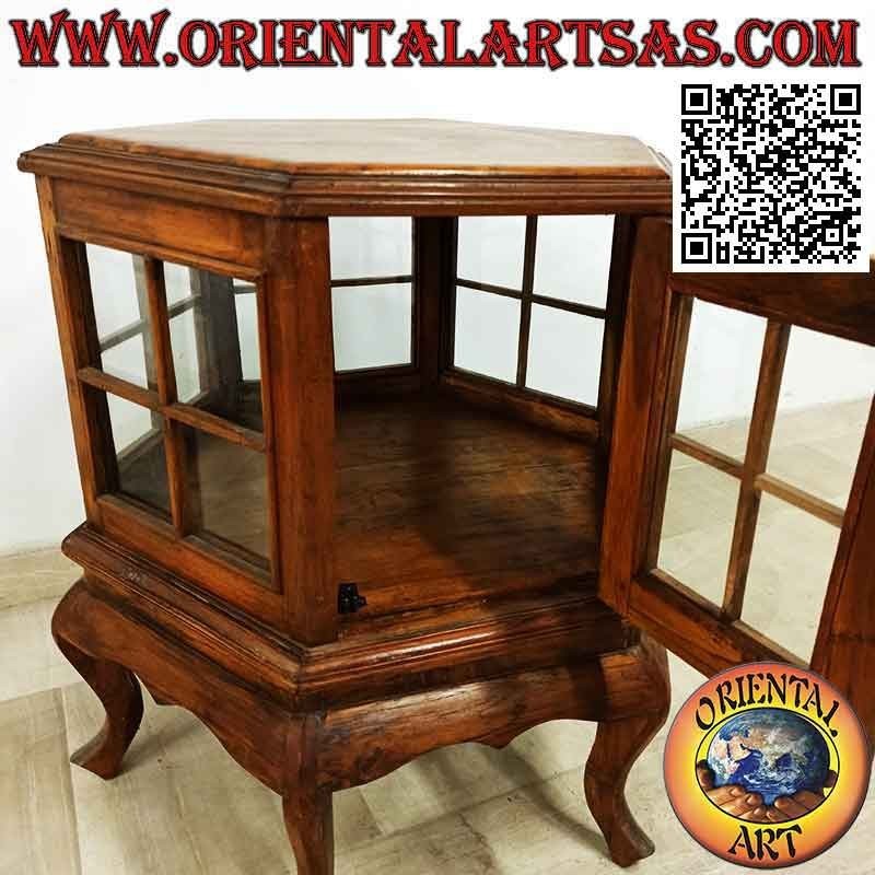 Sechseckige Vitrine (Bar-Stil) aus Teakholz