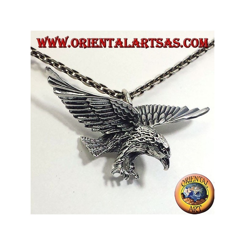 silver pendant, three-dimensional eagle