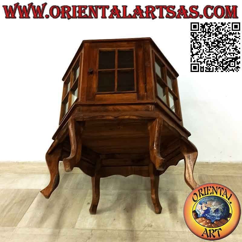 Vitrine hexagonale (style bar) en bois de teck