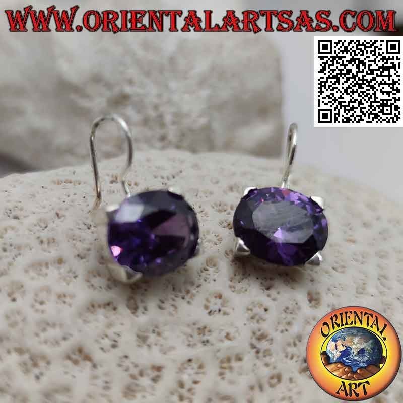 Orecchini in argento con zircone color ametista , sfaccettato ovale orizzontale