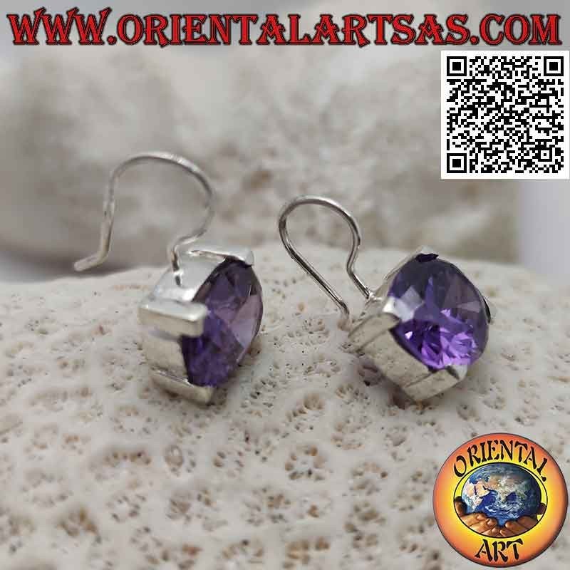 Silberohrringe mit amethystfarbenem Zirkon, horizontal oval facettiert