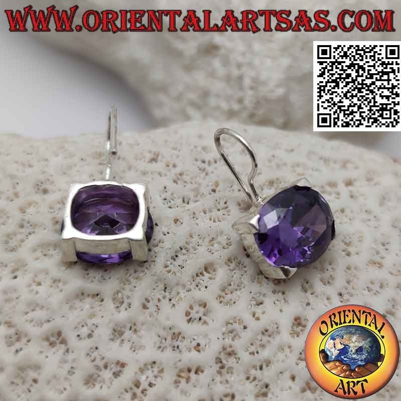 Silberohrringe mit amethystfarbenem Zirkon, horizontal oval facettiert