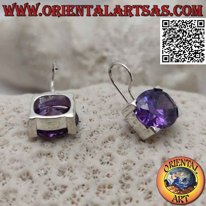 Orecchini in argento con zircone color ametista , sfaccettato ovale orizzontale