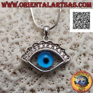 Silver pendant, Allah's eye (amulet against evil eye and bad luck) with cubic zirconia eyebrows