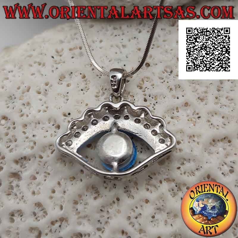 Silver pendant, Allah's eye (amulet against evil eye and bad luck) with cubic zirconia eyebrows