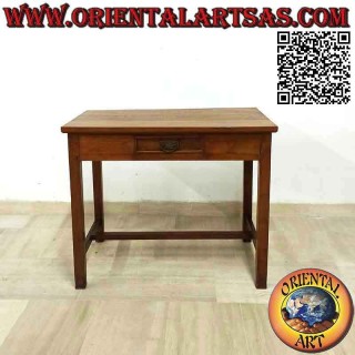 Escritorio antiguo con cajón central y reposapiés en madera de teca