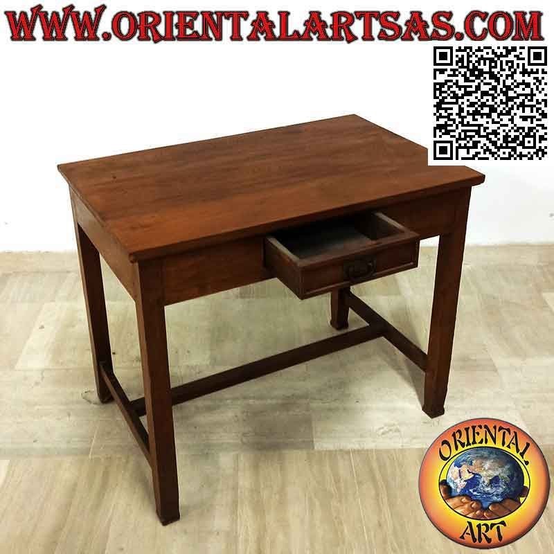 Antique desk with central drawer and footrest in teak wood