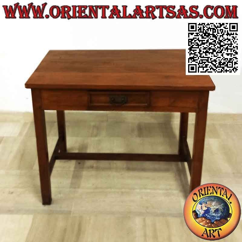 Antique desk with central drawer and footrest in teak wood
