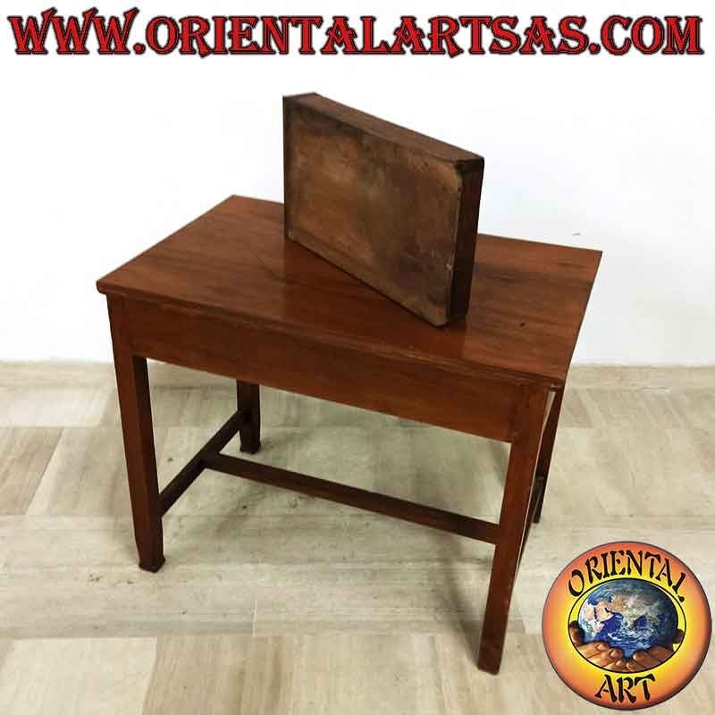 Bureau ancien avec tiroir central et repose-pieds en bois de teck
